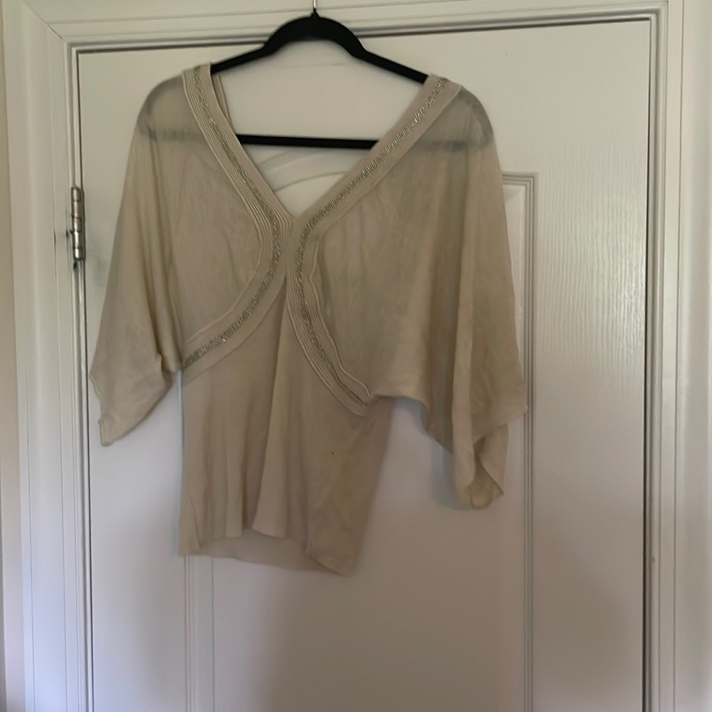 Cream and silver W off the shoulder sweater